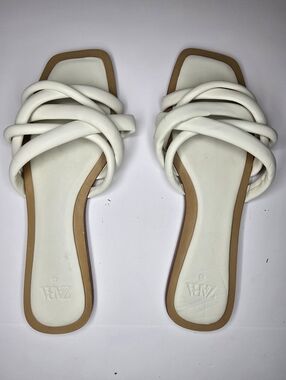 ZARA Strappy Square Toe Slide Sandals Women’s Size 40 White